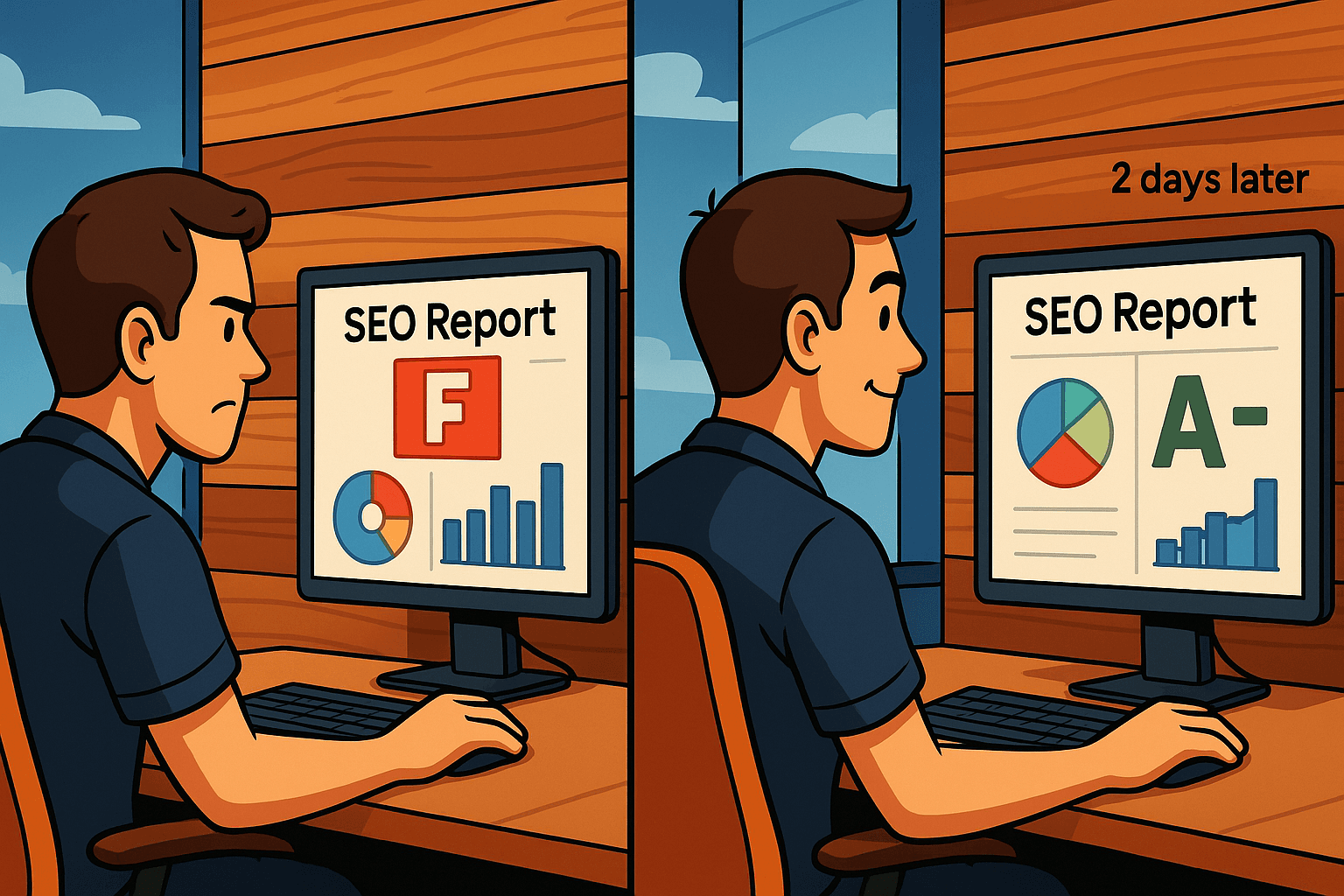 We went from an F to an A- for SEO Optimization. It took two days.